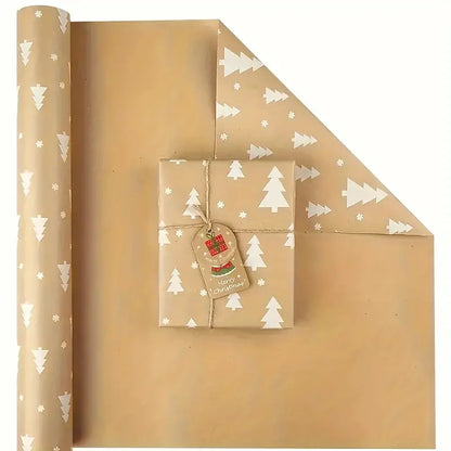 Christmas Gift Wrapping Paper with Snowflake Tree Pattern Paper Roll 16.9"x590" Eco-Friendly Paper Material for Holiday Presents