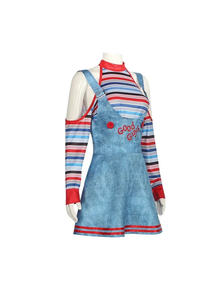 Chucky Doll Cosplay Costumes Women Outfit Adult Girls Fancy Dresses Horror Ghost Doll Clown Halloween Carnival Costume