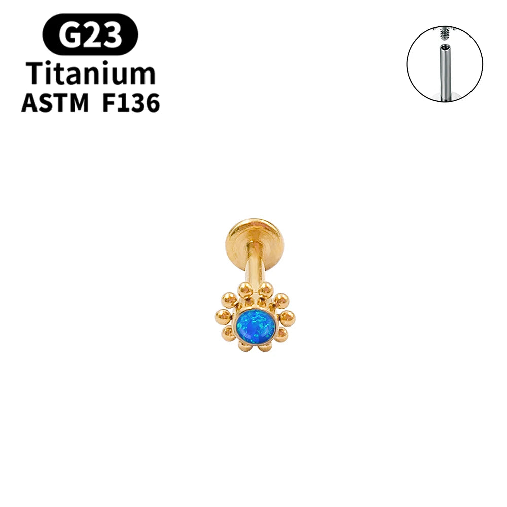 G23 Titanium Lip Labret Nose ASTM-F136 Piercing Body Jewelry Opal Zircon Internally Threaded Earring Helix Tragus Cartilage Ear