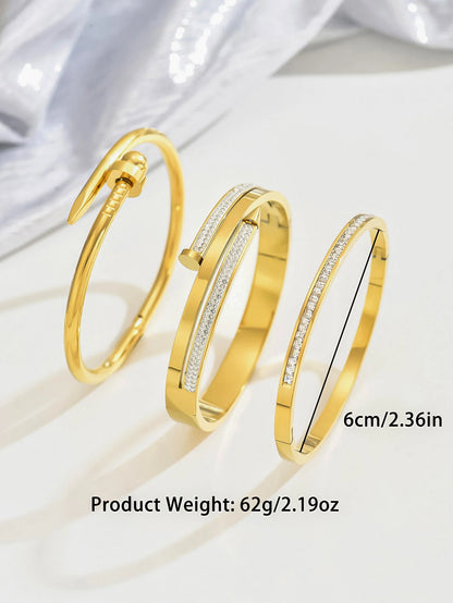 Stainless steel nail set diamond four-leaf clover bracelet Fashion women's bracelet gold bangles