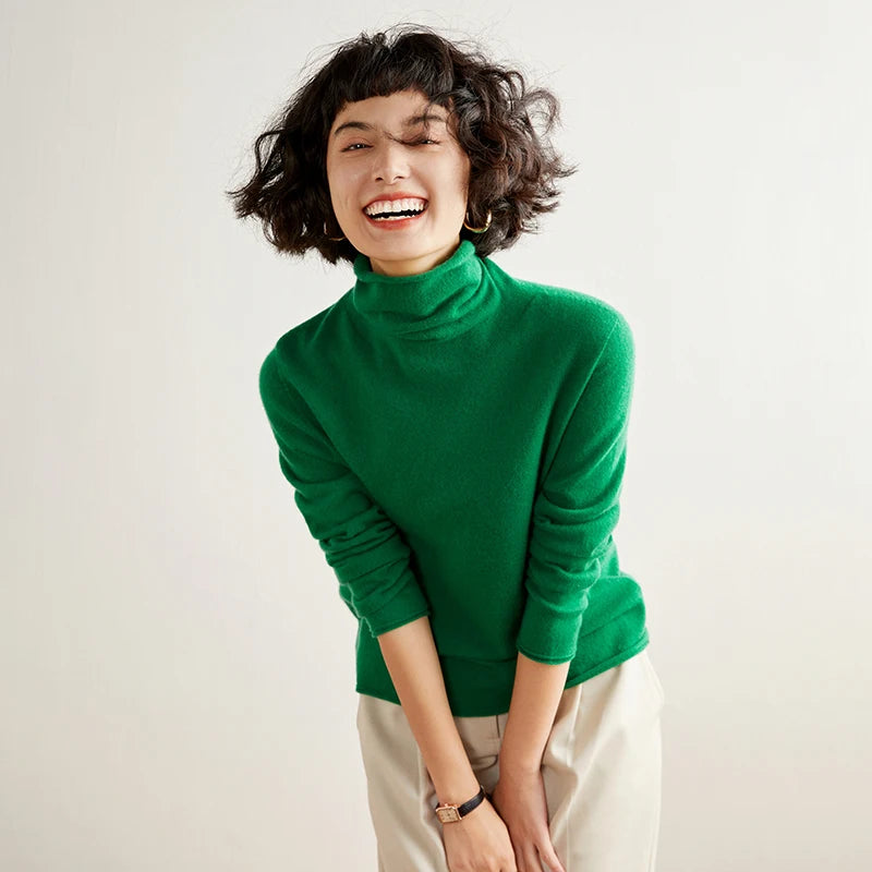 New Women's Cashmere Sweater 100% Pure Cashmere Knitted High Collar Hoodie Hot Selling Soft Solid Color Women's Top