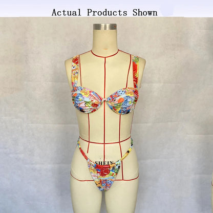 BEACHCICI Women's Bikini Set Sexy Summer New Ladies Printed Camisole Tie up High Waist Vacation Two Piece Beach Swimsuitr