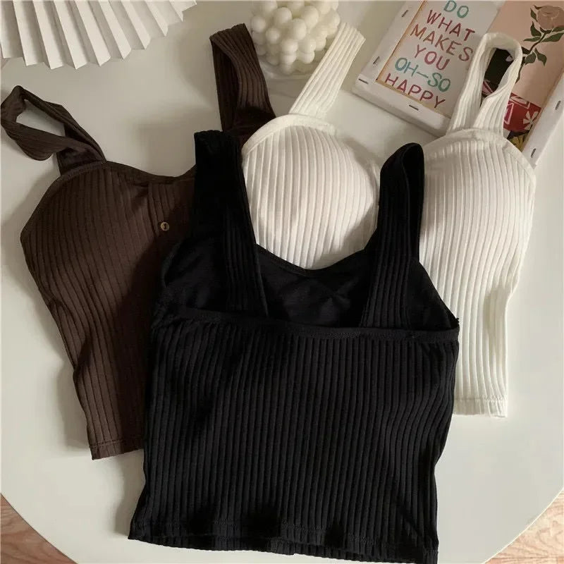 Crop Top Y2k Corset Summer Korean Fashion Tank Top Women's Clothing Knit Casual Basic Slim Vest Sweet Bra Tops Female Camisoles