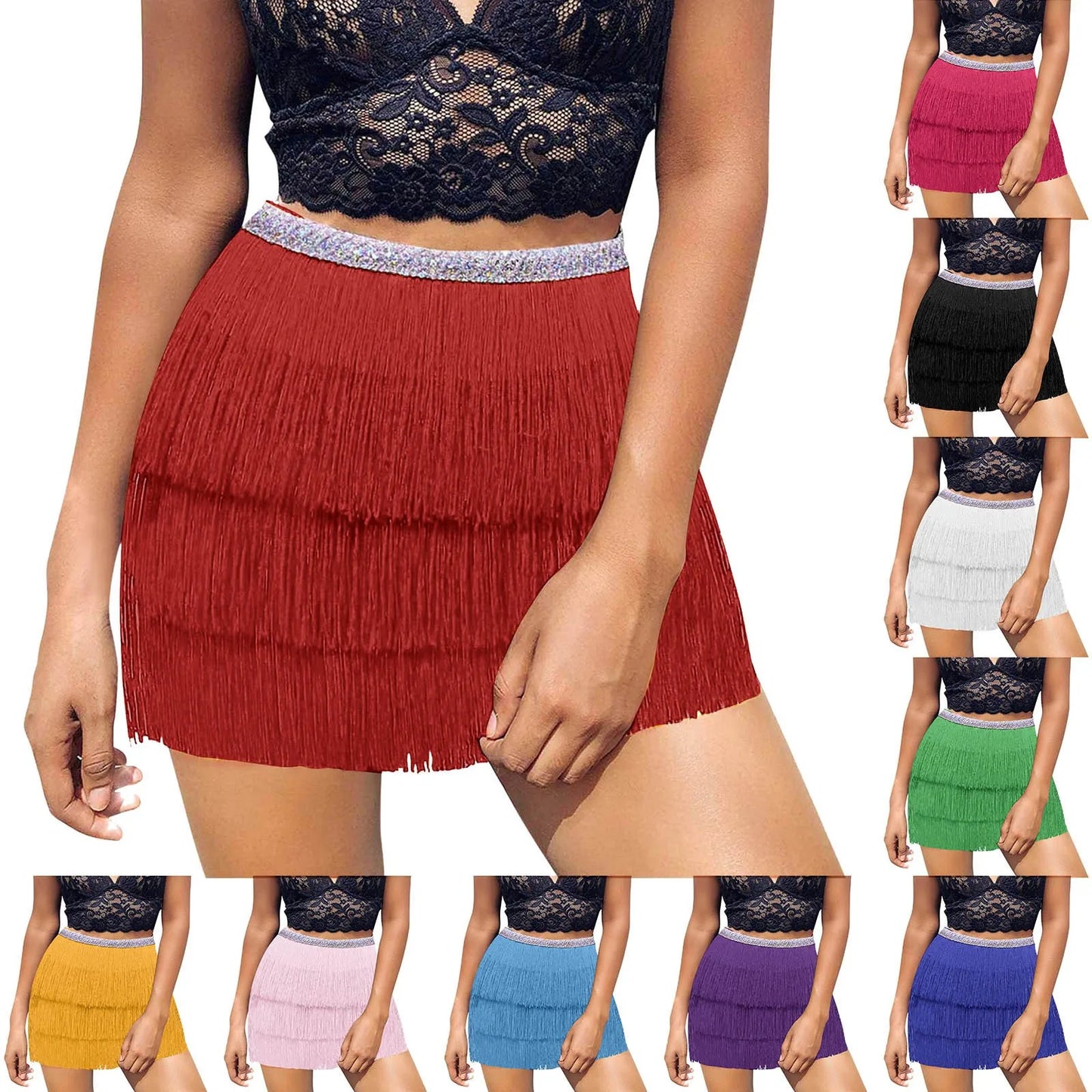 Multilayer Tiered Fringe Latin Dance Skirt Tassel Samba Rumba Tango Ballroom Lesson Dancewear Stage Rave Outfit Party Skirt