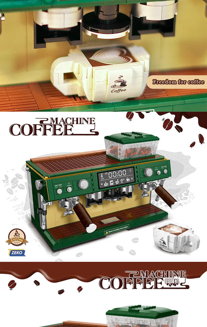 HUIQIBAO 928PCS MOC Coffee Machine Model Micro Building Blocks Mini Diamond City Friend Bricks Set Children Toys Kids Girl Game