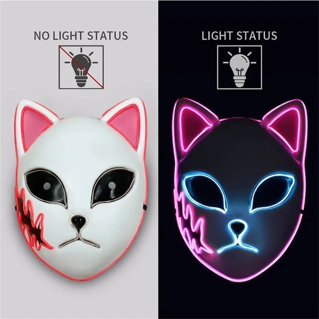 EtherealBe Halloween cat LED face mask with dual light status for festive nighttime fun