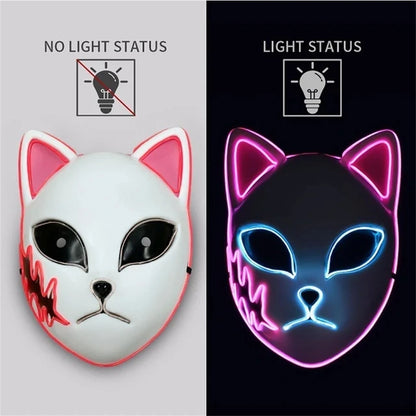 EtherealBe Halloween cat LED face mask with dual light status for festive nighttime fun