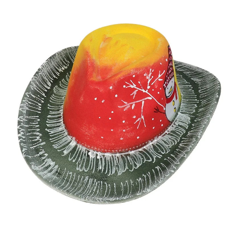 Colorful Halloween cowboy hat for adults with festive snowman design and vibrant colors