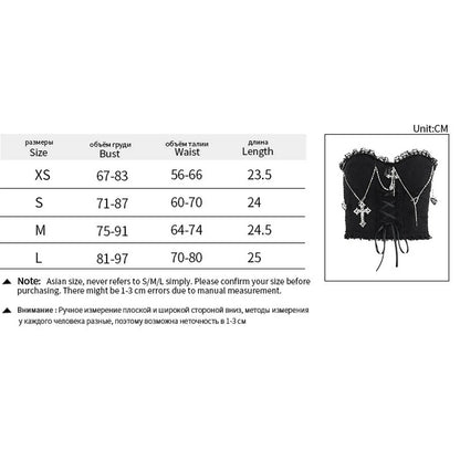 Gothic Cross Chain Crop Tube Top Women's Harajuku Lace Trim Strapless Tank Tops Y2K Clothes Punk E Girl Hippie Party Grunge Tops