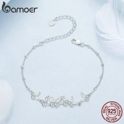 Bamoer 925 Sterling Silver Exquisite Dancing Butterfly Bracelet Pave Setting CZ Shiny Chain Link for Women Wedding Fine Jewelry