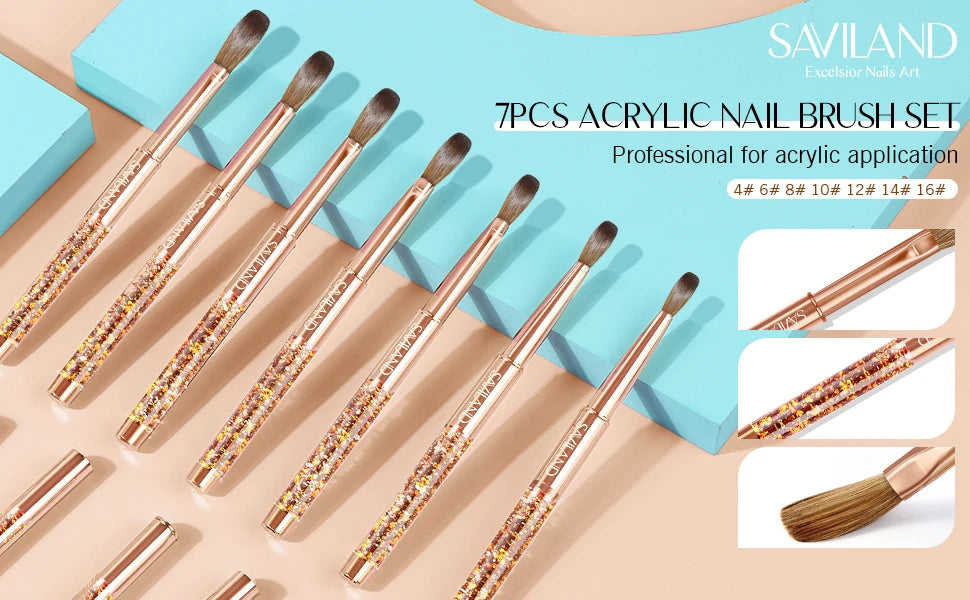 Saviland 7pcs Acrylic Nail Brush Set Size4/6/8/10/12/14/16 Acrylic Brushes for Acrylic Application Acrylic Powder Nail Art