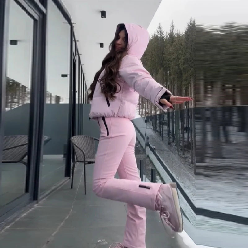 Winter Snow Outdoor Sportwears For Women Windproof Waterproof Hooded Park Coat Warm Pants 2025 New Lady Autumn Winter Skiwear