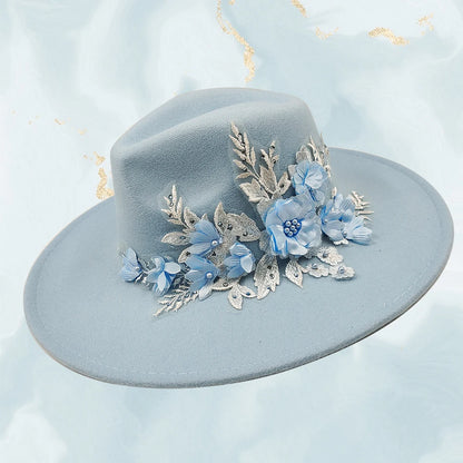 Embroidered three-dimensional flower fedora hat Women's jazz top hat Spring and autumn panama church fashion elegant wedding Hat