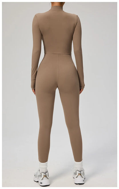 TRY TO BN Sports Yoga Jumpsuit Long Sleeves Zipper Sportswear Fitness Pants Workout Bodysuit One Piece Tights Women Gym Clothing