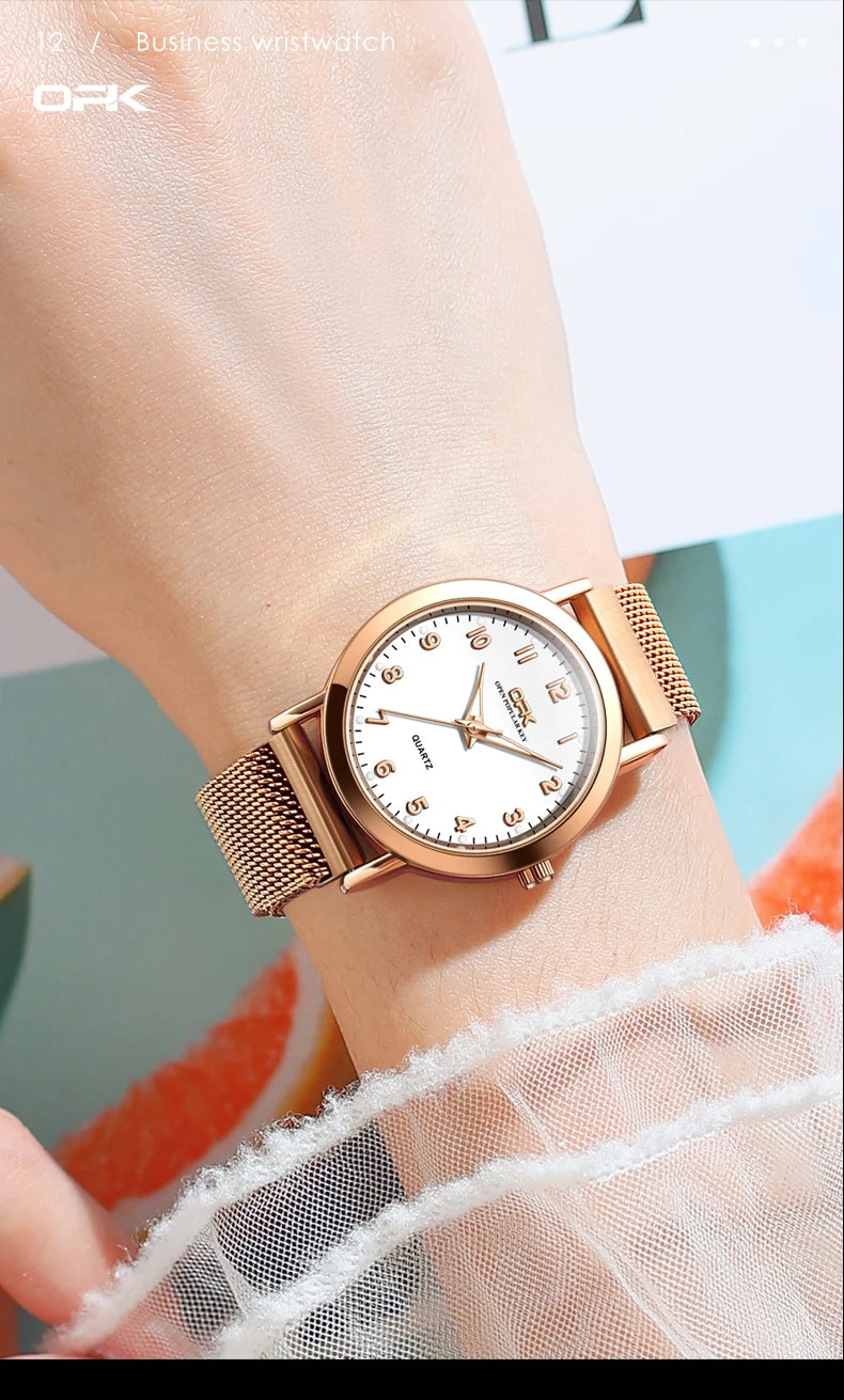OPK 8115 Women's Watches Simple Fashion Oirginal Wristwatch for Female Stainless Steel Mesh Strap Waterproof Luminous Reloj