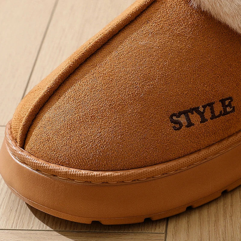 Anti-slip Thick Plush Snow Boots Women Faux Suede Platform Fur Winter Boots Woman Slip On Warm Cotton Padded Shoes Female 45