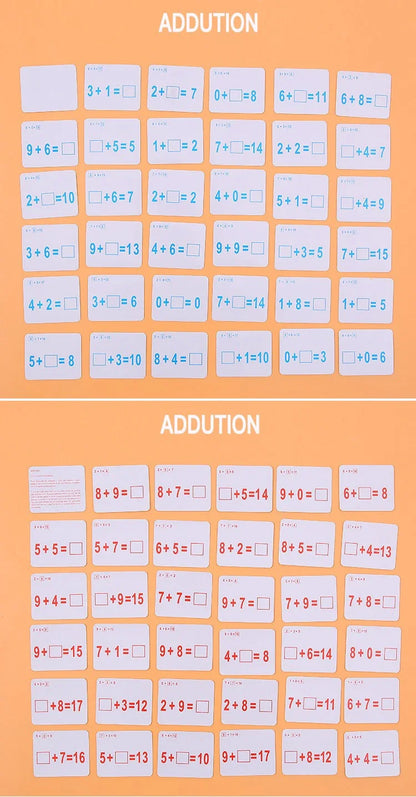 Mathematical Math Learning Tool Montessori Training Math Erasable Add Subtract Multiply and Division Table Cards Seheck for Kids