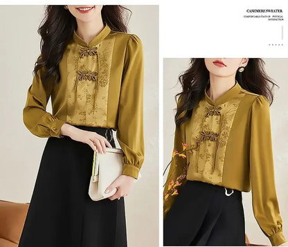 Early Spring Tops for Women Shirts for Spring Wear 2025 New French Temperament New Chinese Puff Sleeve Cardigan