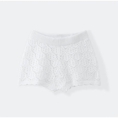 Sexy Women Crochet Hollow Out Patchwork Top Suits Fashion Round Neck Cardigan Crop Shorts Sets Summer Female Beach Party Outfit