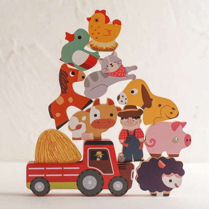 Children Montessori Wooden Toys Dinosaur Car Animal Park Barn Toy Wooden Stacking Game Kid Educational Toy Christmas Gift