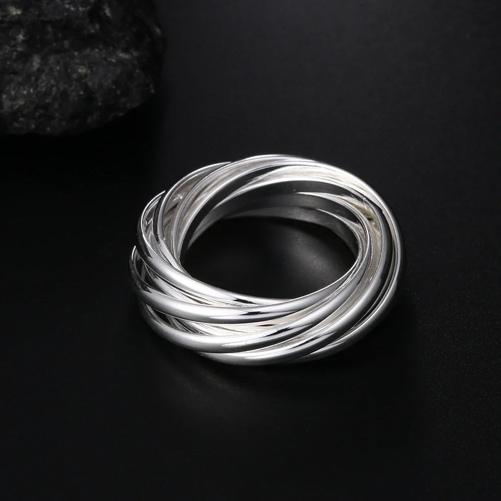 Hoy 925 Sterling Silver Fine Five Circles Ring For Women Fashion Folk-custom Wedding Party Christmas Gift Classic Jewelry
