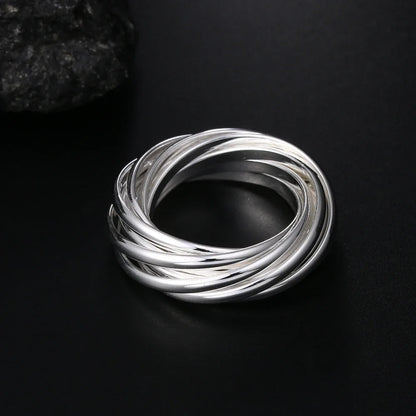 Hoy 925 Sterling Silver Fine Five Circles Ring For Women Fashion Folk-custom Wedding Party Christmas Gift Classic Jewelry