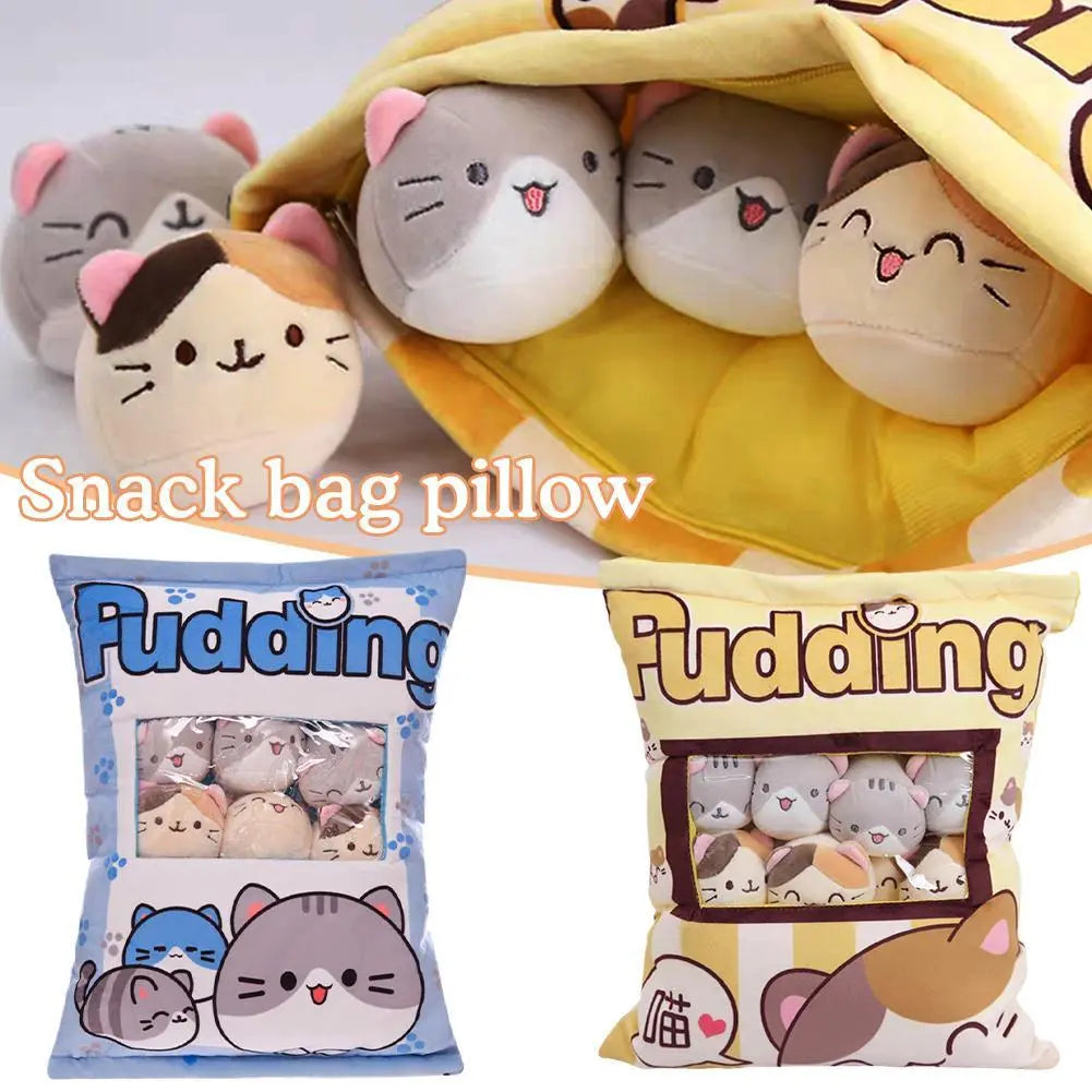 1pcs Pudding Bag Food Toy Mini Animals Balls Yellow Cat Snack Zipper Bag Decor Pillow Cushion