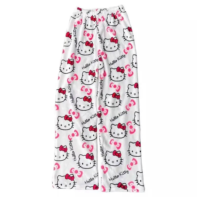 2025 New HelloKitty Outerwear Autumn/Winter Plush Sleeper Pants Women's Warm Pants Flannel Home Pants Soft Warm Sleeper Pants