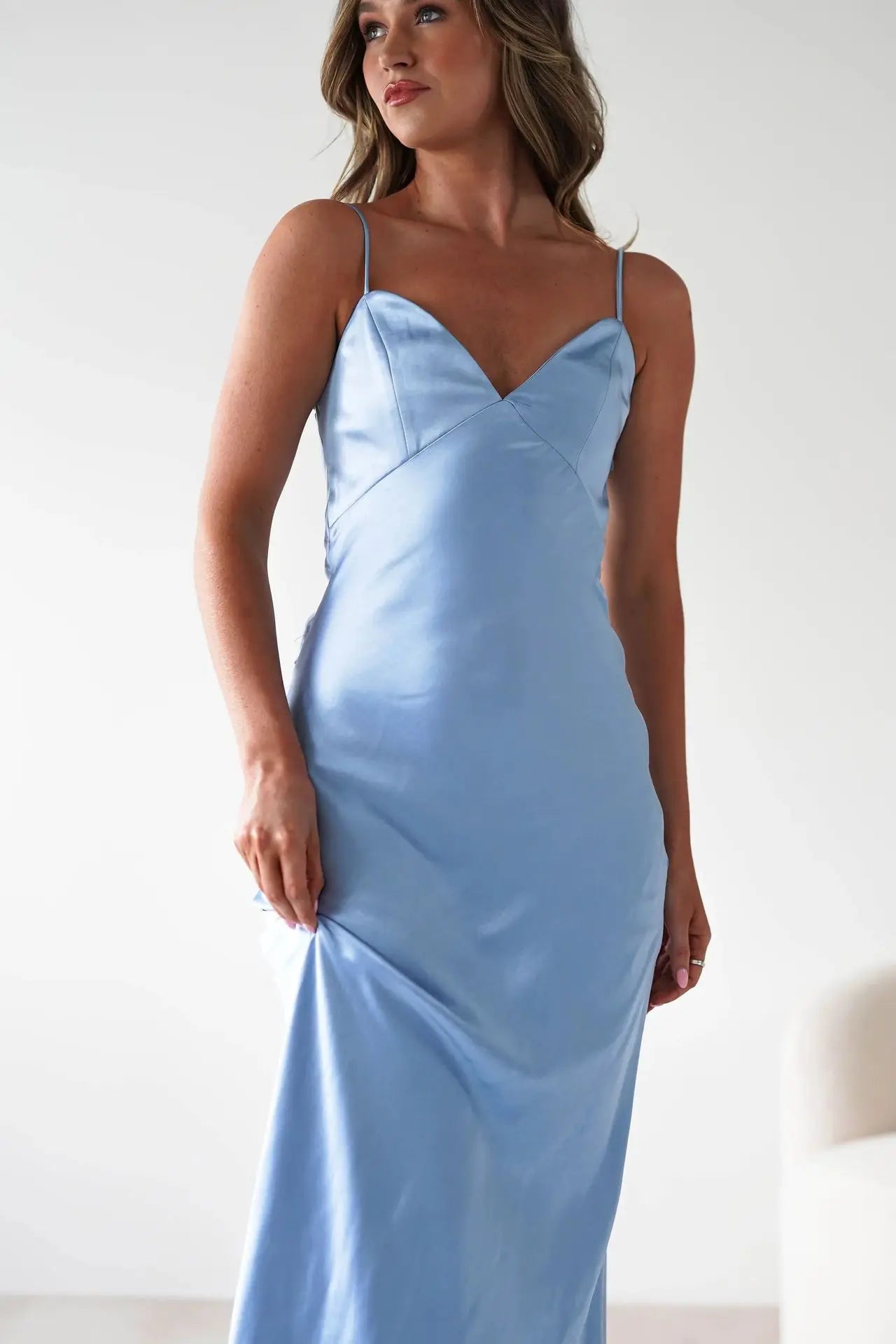 EtherealBe Sexy Satin Halter Dress in Olive Green