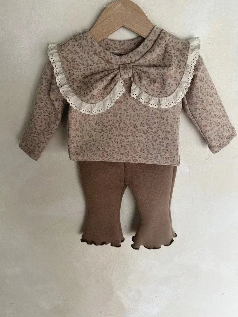 2024 Autumn New Baby Girl Long Sleeve T Shirts Infant Bow Bottoming Shirt Floral Casual Tops Toddler Kids Clothes Baby Tees