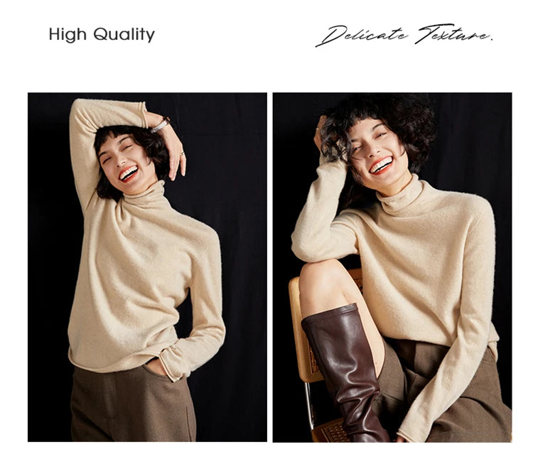New Women's Cashmere Sweater 100% Pure Cashmere Knitted High Collar Hoodie Hot Selling Soft Solid Color Women's Top