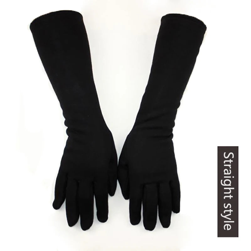 Cotton Long Gloves for Women's Stretch Autumn and Winter Warmth 38cm Windproof and Sun Resistant Knitted Sleeves