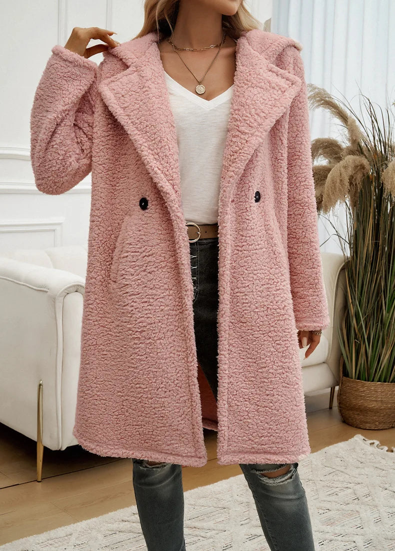 2024 Autumn and Winter Temperament Casual Loose Hooded Knitted Jacket Women's Clothing Пальто Женское
