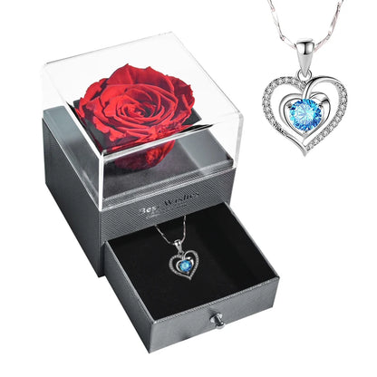 New Fashion Pendant Necklace In Rose Flower Jewelry Gift Box Preserved Rose Necklace Set Wedding Christmas Gift for Girlfriend
