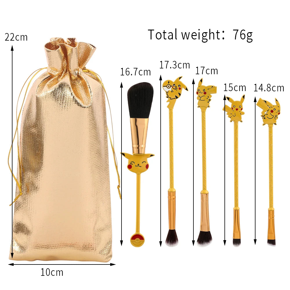 5pcs/set Pokemon Pikachu Makeup Brushes Powder Foundation Blush Cartoon Cosmetic Brush Pocket Monster Beauty Make Up Tools Kit