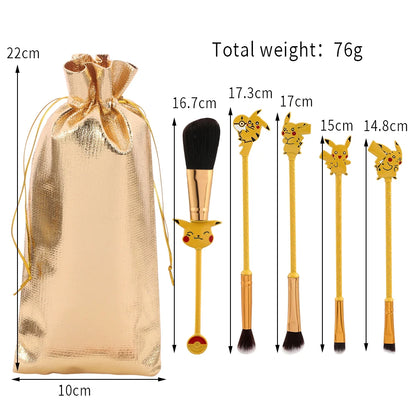 5pcs/set Pokemon Pikachu Makeup Brushes Powder Foundation Blush Cartoon Cosmetic Brush Pocket Monster Beauty Make Up Tools Kit
