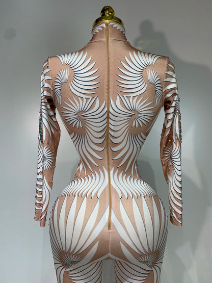 STOCK Sparkly Diamond Women Sexy Mesh Jumpsuit Nightclub Bar Party Show Gogo Dancer Clothing Drag Queen Outfit Stage Costume