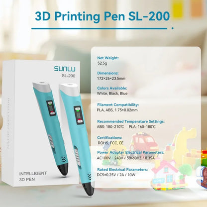 SUNLU SL-200 3D Printing Pen Support ABS/ PLA Filament 1.75MM DIY 3D Printer Materials Best Gifts for Kids & Children