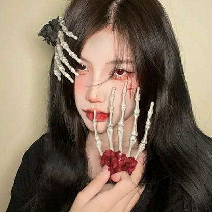 EtherealBe women's Halloween skull hairpin featuring a spooky skeleton design with roses