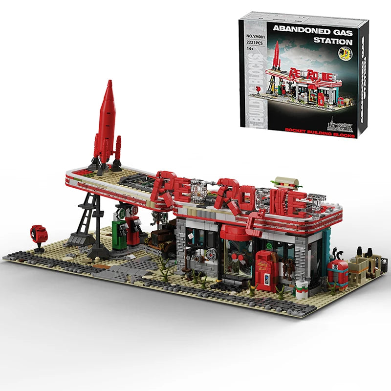 Movie Game Red Abandoned Gas Station Architecture Doomsday MOC House Modular Building Blocks Model Kit Adult Kid Gift 2221PCS