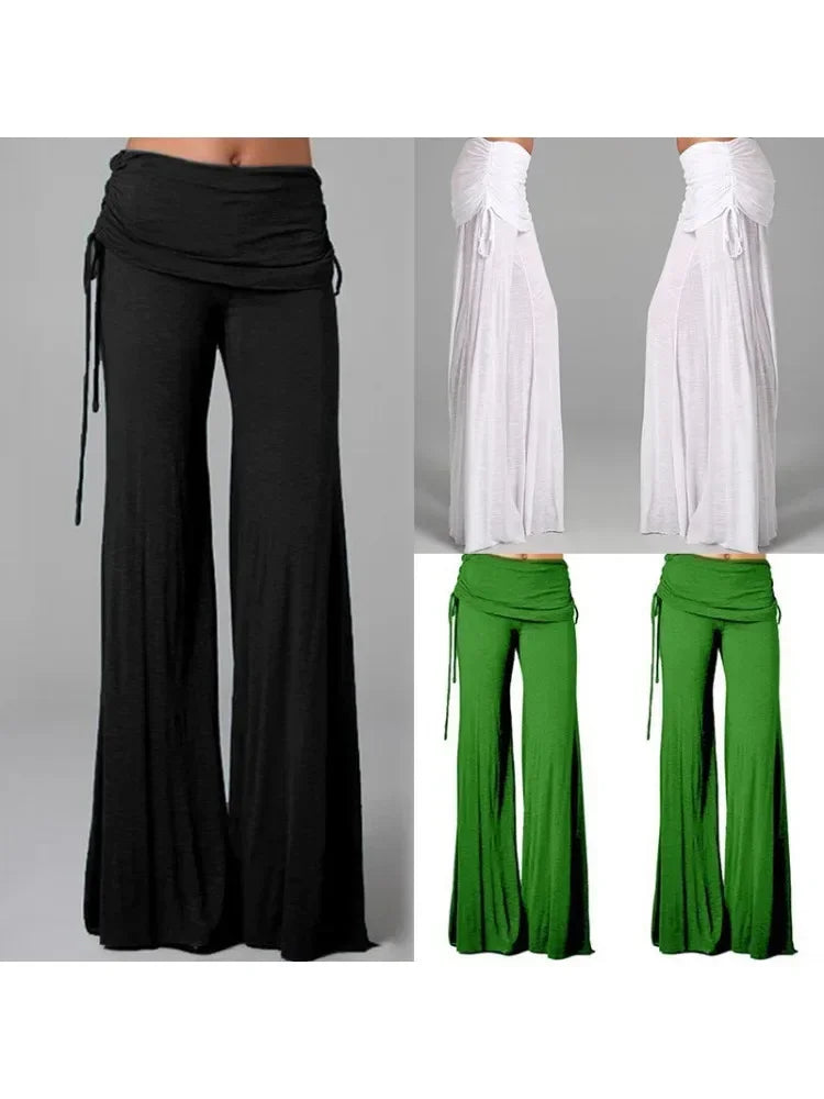 EtherealBe women's medieval cosplay pants in black, green, and white with a flowy design and adjustable drawstring