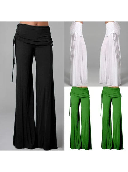 EtherealBe women's medieval cosplay pants in black, green, and white with a flowy design and adjustable drawstring