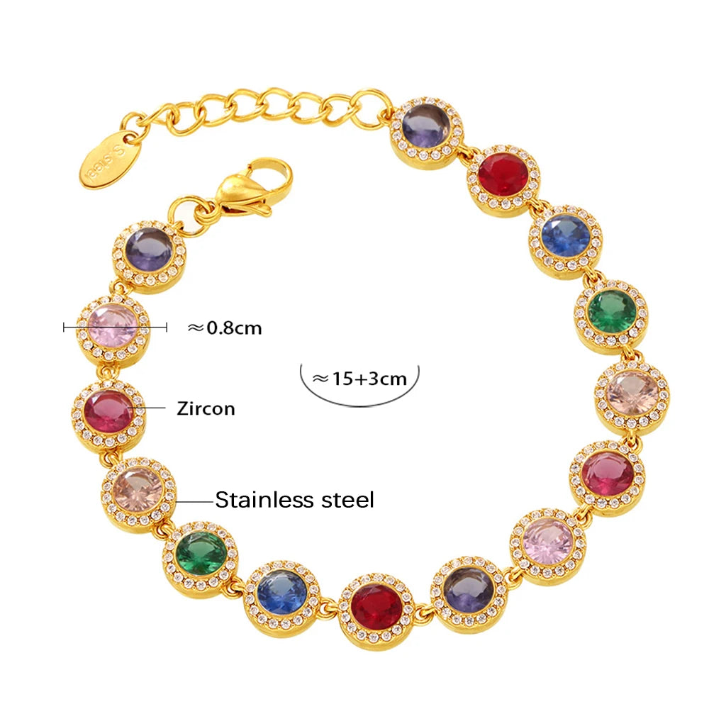 Stainless Steel Bracelets With Heart Round Zircon For Women 18K Gold Plated Waterproof Inoxidable No Tarnish Women's Bracelet