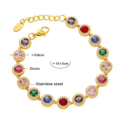 Stainless Steel Bracelets With Heart Round Zircon For Women 18K Gold Plated Waterproof Inoxidable No Tarnish Women's Bracelet