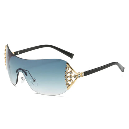 Luxury One-Piece Rimless Sunglasses Oversized Diamond Brand Designer Sun Glasses for Women Steampunk Eyewear UV400 Oculos De Sol