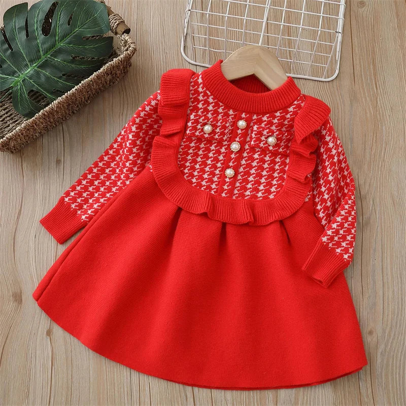 Girls Knitted Long Sleeve Casual Kids Baby Knitted Outfit  2-8 Years Christmas School Costume