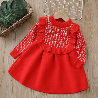 Girls Knitted Long Sleeve Casual Kids Baby Knitted Outfit  2-8 Years Christmas School Costume