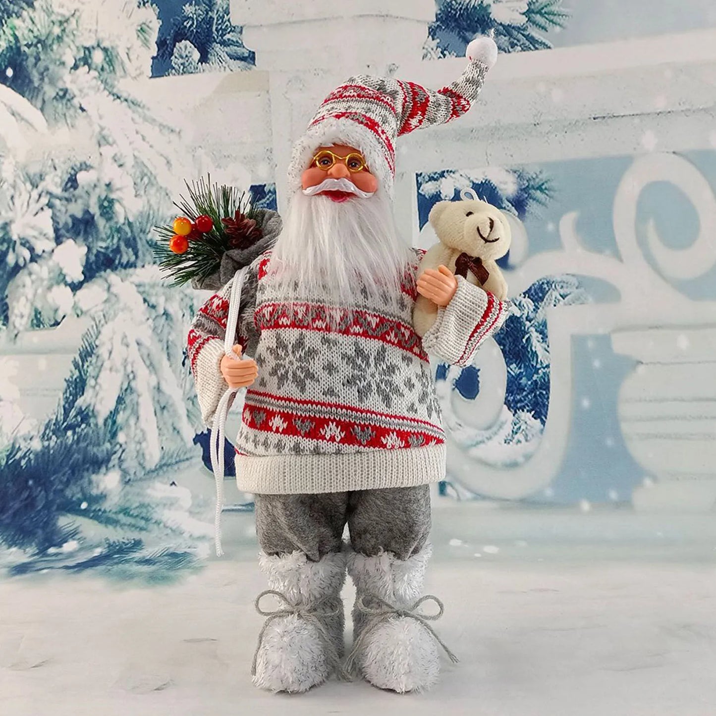 Christmas Sitting Standing Santa Claus Figurines Doll Cute 12inch Xmas Tree Party Ornament Table Office Fireplace Home Decor