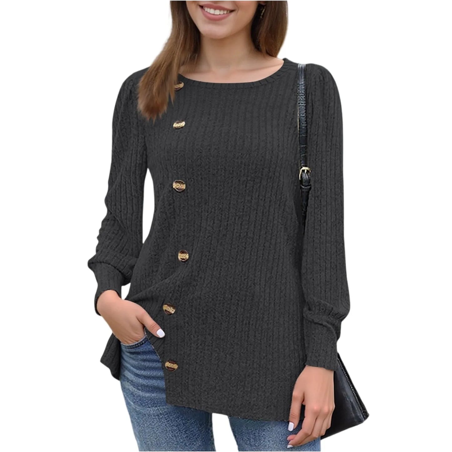 Autumn Elegant Trendy Long Sleeve Comfortable Ladies Top Casual Women's Pullover Simple Design Daily Solid Color Dress up