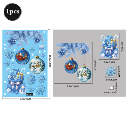 Christmas Window Static Clings Snowman Santa Claus Snowflake Reindeer Cute Xmas Decoration Decal Sticker Home Ornaments Supplies